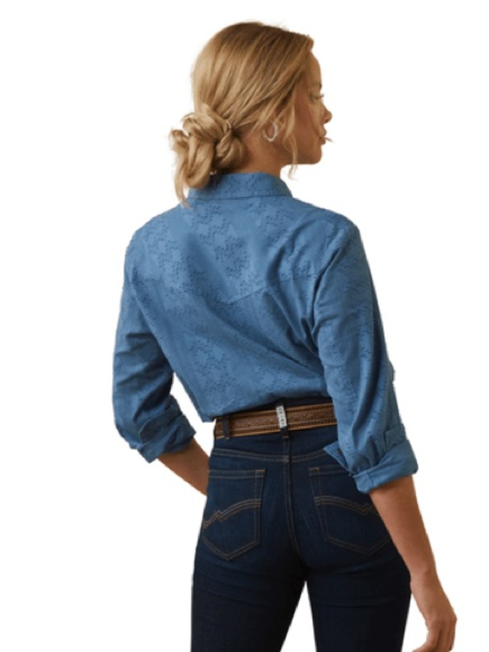 Ariat NWT Women's Sharing Copen Blue Long Sleeve Button Down Shirt 10043657 - Picture 3 of 8